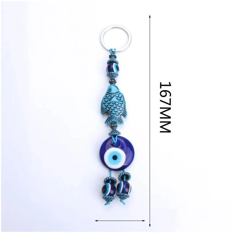 1pc turkey evil eye blue keychain 4 style resin animal fish elephant butterfly 14mm evil eye blue beads with glass round key