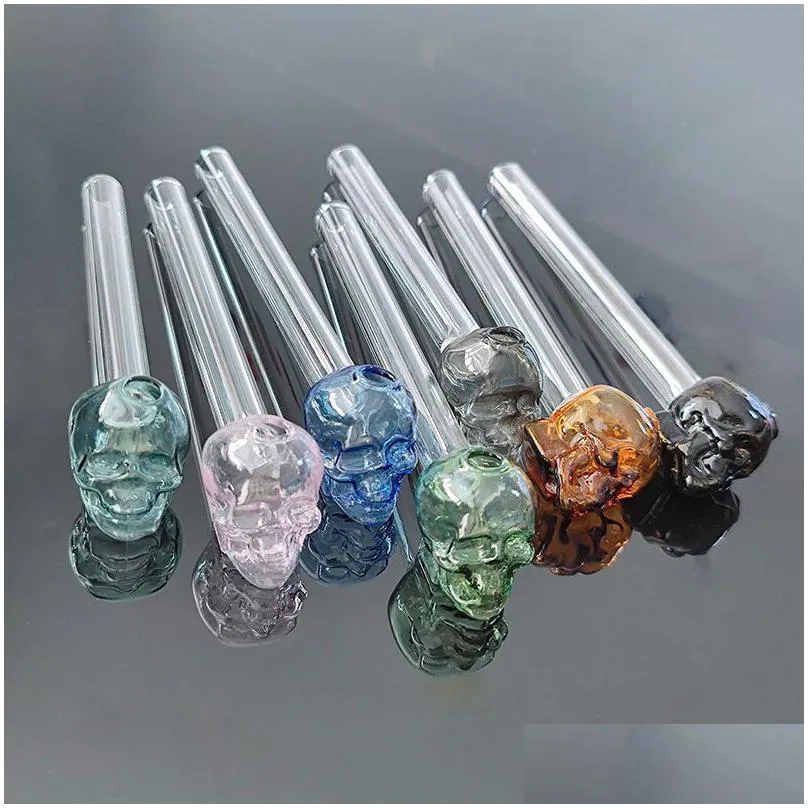 skull colorful glass oil burner pipes oil nail burning jumbo pipe 5.3 inch 105mm pyrex thick transparent durable handcraft smoking tubes for smokers