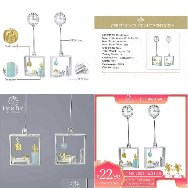 lotus fun real 925 sterling silver lazy cat at home dangle earrings handmade designer fine jewelry square big for women 210625