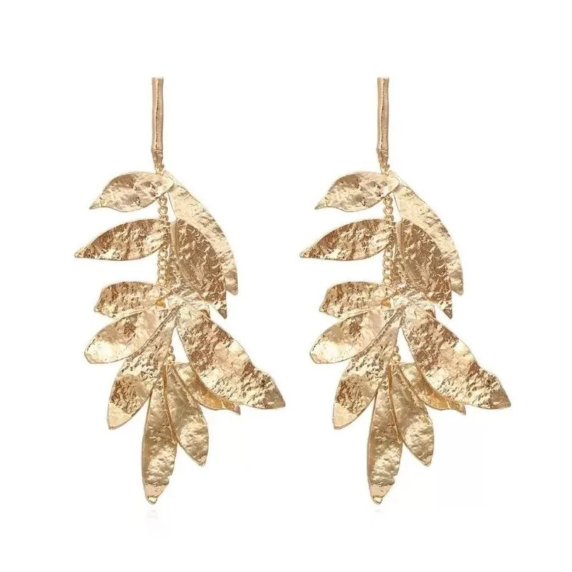 Retro Golden Metal Leaf Stud Earrings Geometric Irregular Plant Earring for Women Girls Party Travel Jewelry
