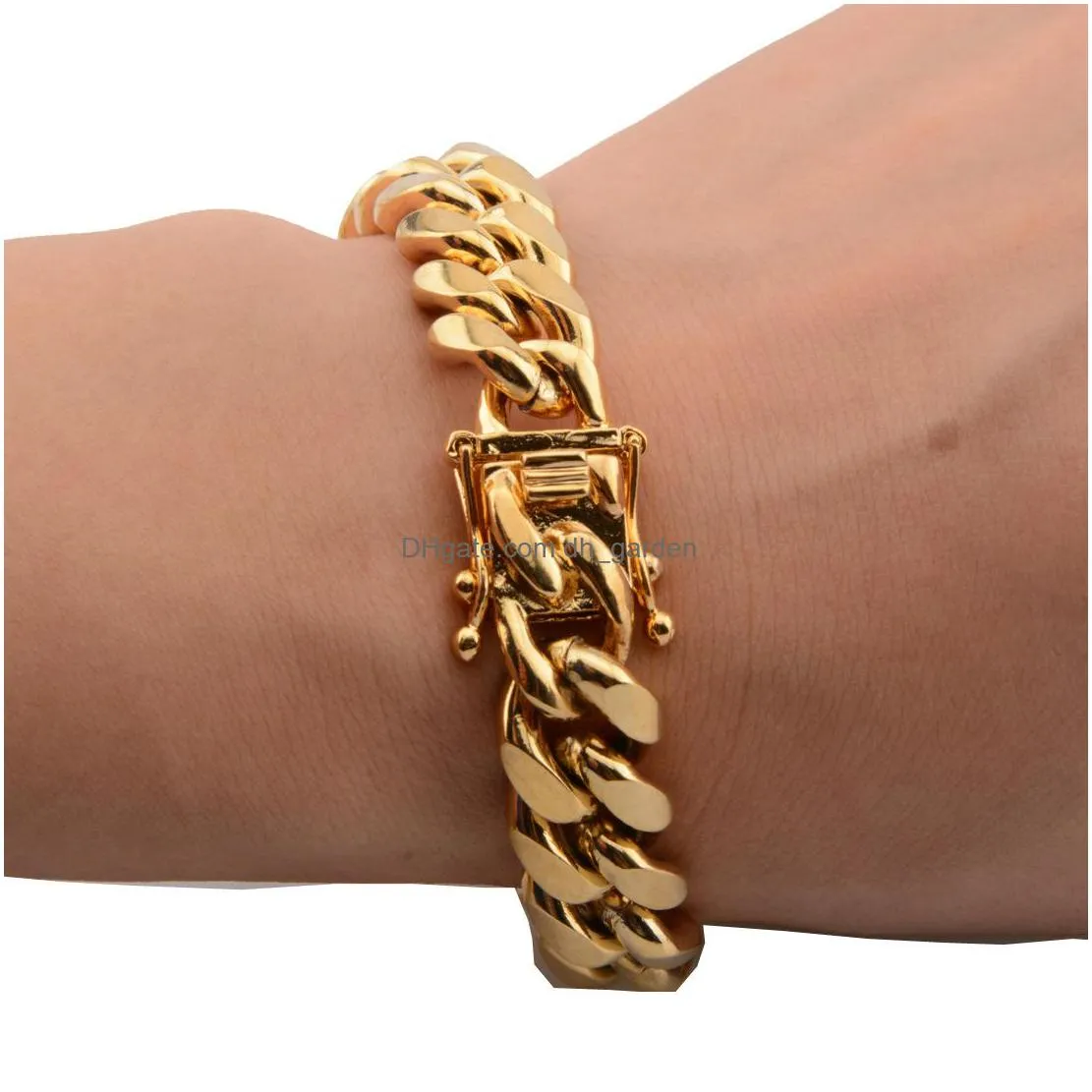 stainless steel cuban link chain bracelet mens gold chains bracelets hip hop jewelry 8/10/12/16/18mm