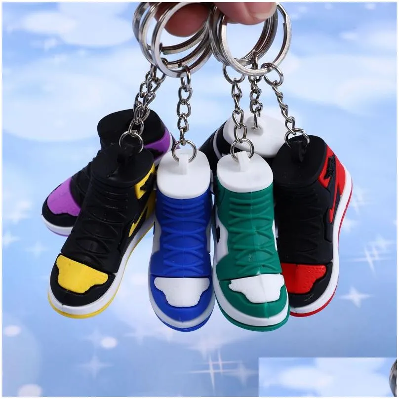 designer mini silicone 3d sneaker pompom keychain men women kids key ring gift shoes keychains handbag chain basketball rabbit hair