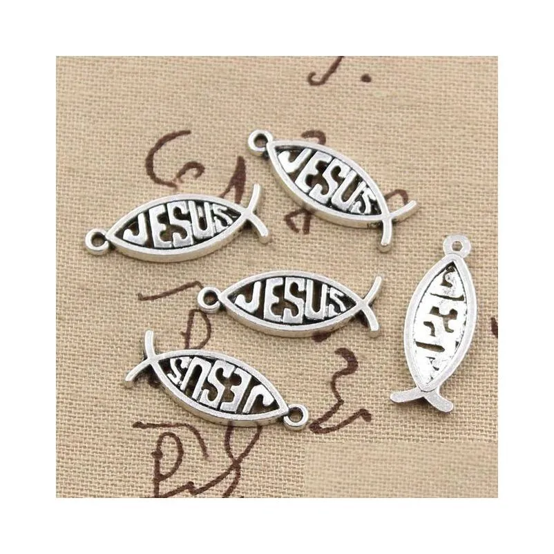 Wholesale-99Cents 8pcs Charms fish jesus 27*10mm Antique Making pendant fit,Vintage Tibetan Silver,DIY bracelet necklace