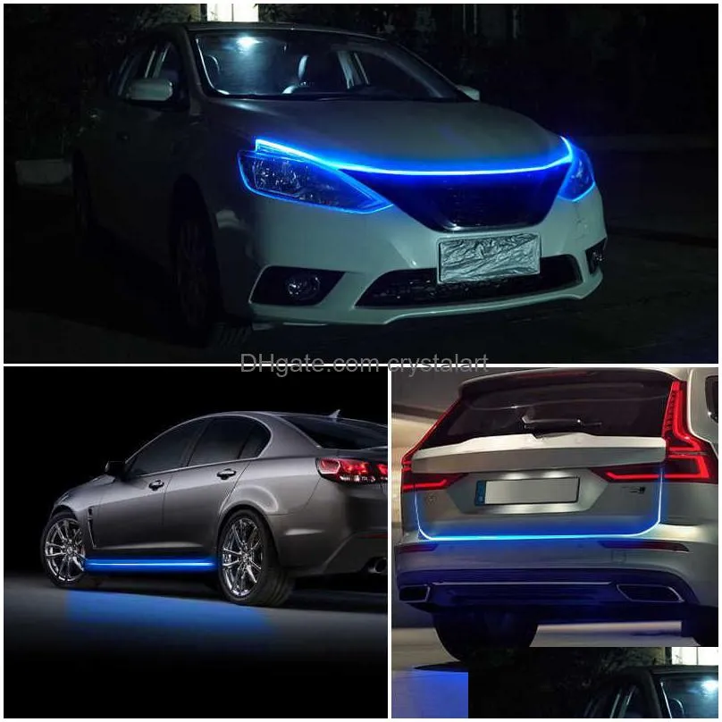 diy car hood light strip daytime running strip scan lighting ip68 flexible decorative ambient neon lamp atmosphere backlight 12v