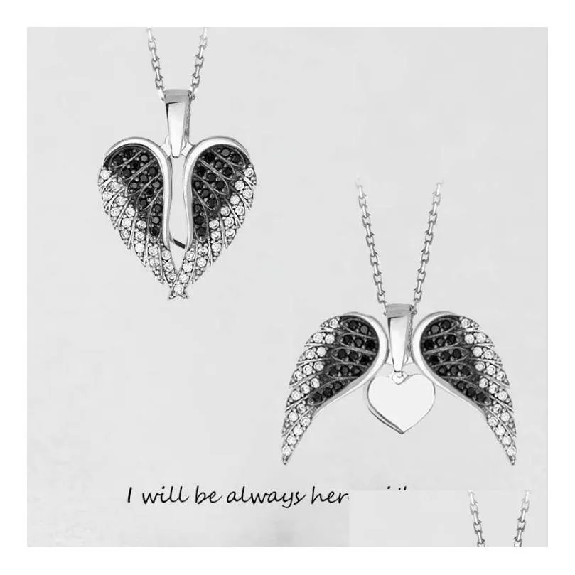 copper pendant angel wings love zircon pendants necklace women stainless steel chain necklaces heart classic creative cross-border fashion jewelry 9