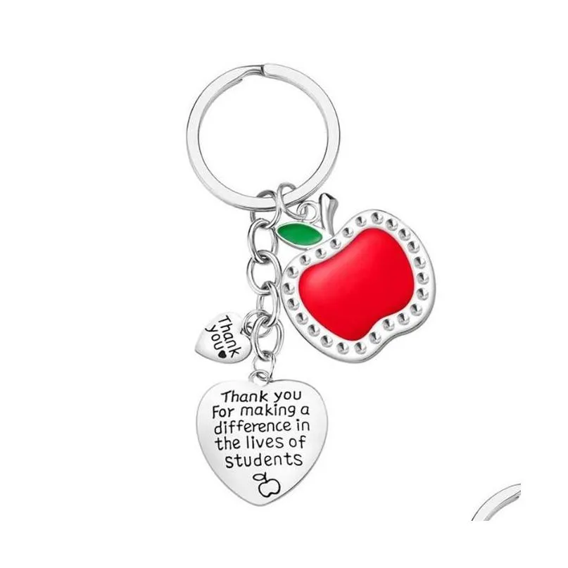 great teacher`s day keychains stainless steel key chain thank you red  gratitude memorial gift
