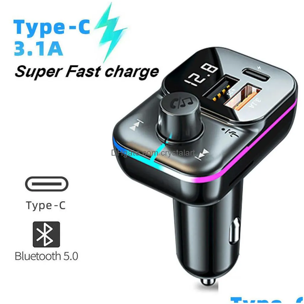 dual usb car  fm transmitter bluetooth adapter pd 25w quick  hands stereo mp3 music player colorful lights