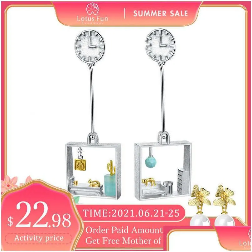 lotus fun real 925 sterling silver lazy cat at home dangle earrings handmade designer fine jewelry square big for women 210625