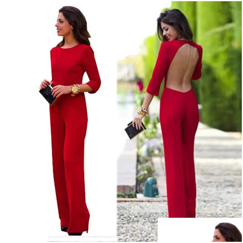 wholesale-summer long jumpsuits sexy red maxi bodysuit overalls women jumpsuits ladies overall monos for women monos largos de mujer