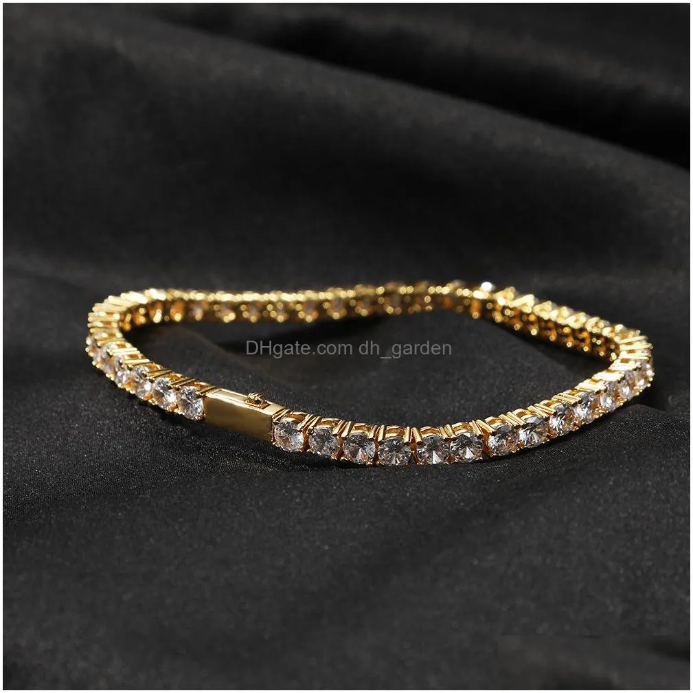 iced out gold chain bracelet for mens hip hop damond tennis jewelry single row rhinestone bracelets 4mm