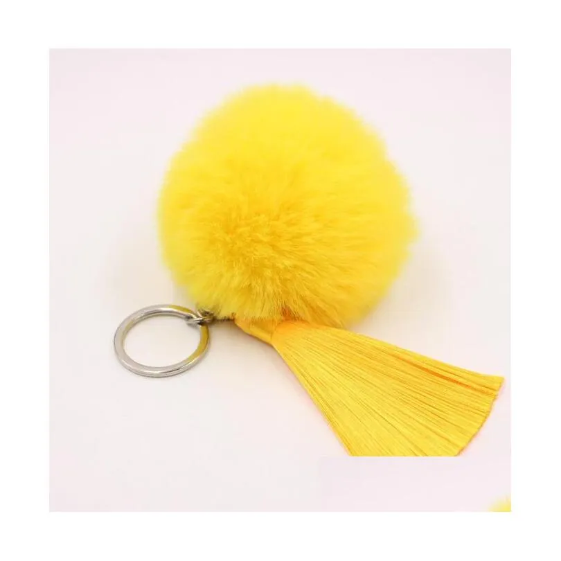 29 colors 8cm rabbit fur ball tassel keychain multicolor tassels pompom keychain handbag key ring car pendant keychains