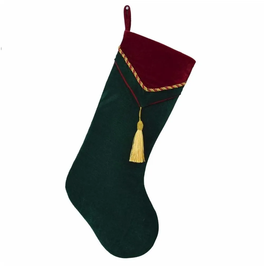 Red Green Velvet Stocking with tassel decoration Socks Christmas stocking New arrvial Set of 2 pcs266F