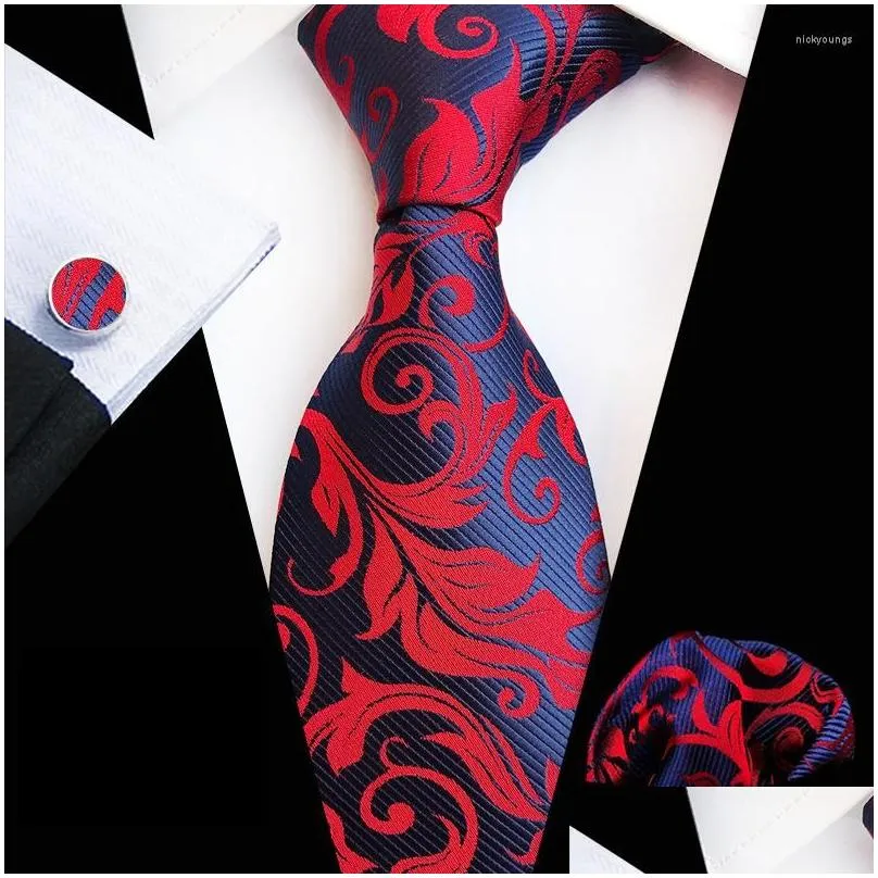 Bow Ties Mens Light Blue Paisley Tie Pocket Square Cufflinks Set Neckties Three-piece Suit Fashion Men`s Jacquard Silk Necktie