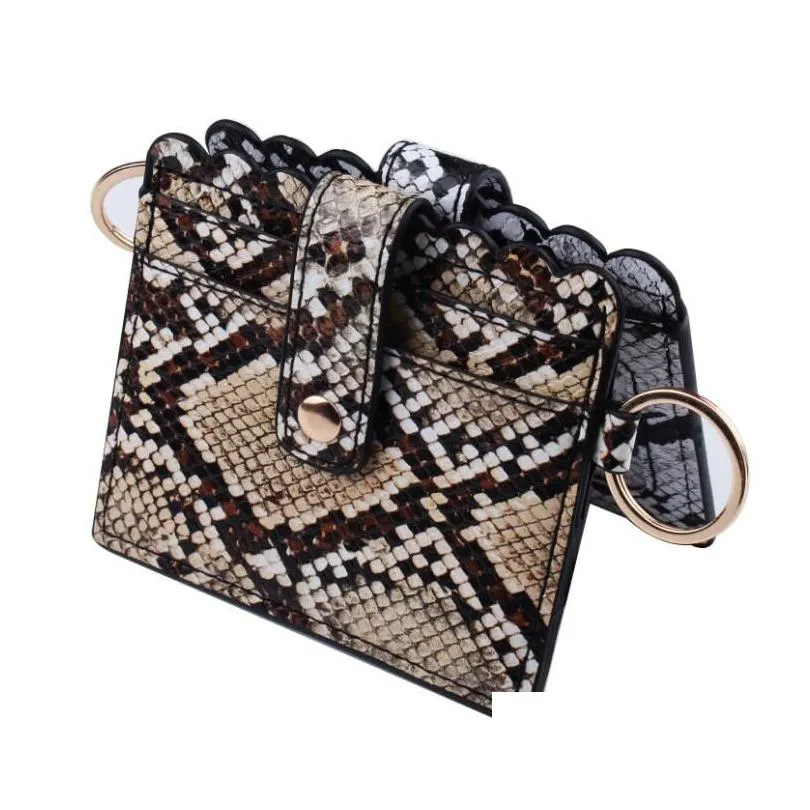 11 colors designer wallet keychain leopard print pu leather bag keychains holder wallets credit card key ring wristlet handbag women