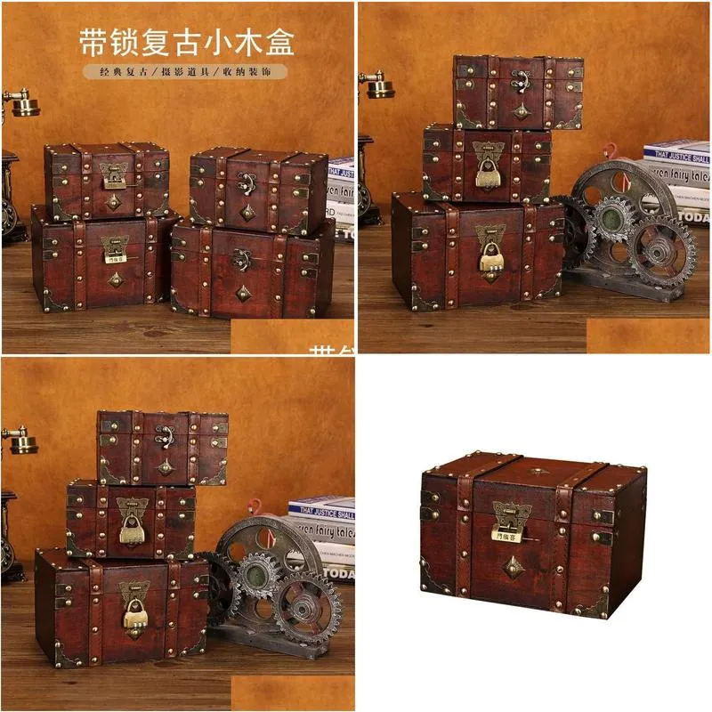 storage boxes & bins big vintage metal wood box with lock suitcase jewelry for gift craft organizer desket decorations packaging