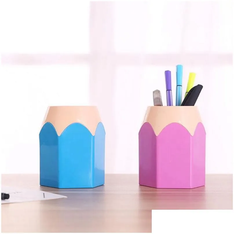 wholesale Cute  Creative Pen Holder Vase Color Pencil Box Makeup Brush Stationery Desk Accessories Gift Storage Supplies