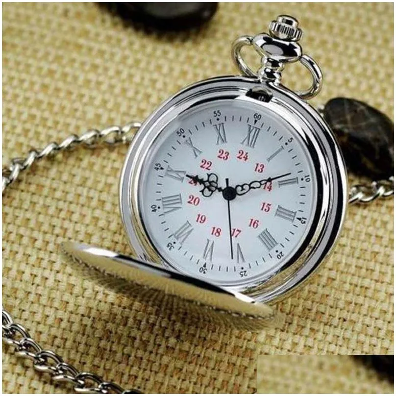  arrival silver smooth quartz pocket watch fob chain gift men women fashion steampunk roman numerals reloj de bolsillo