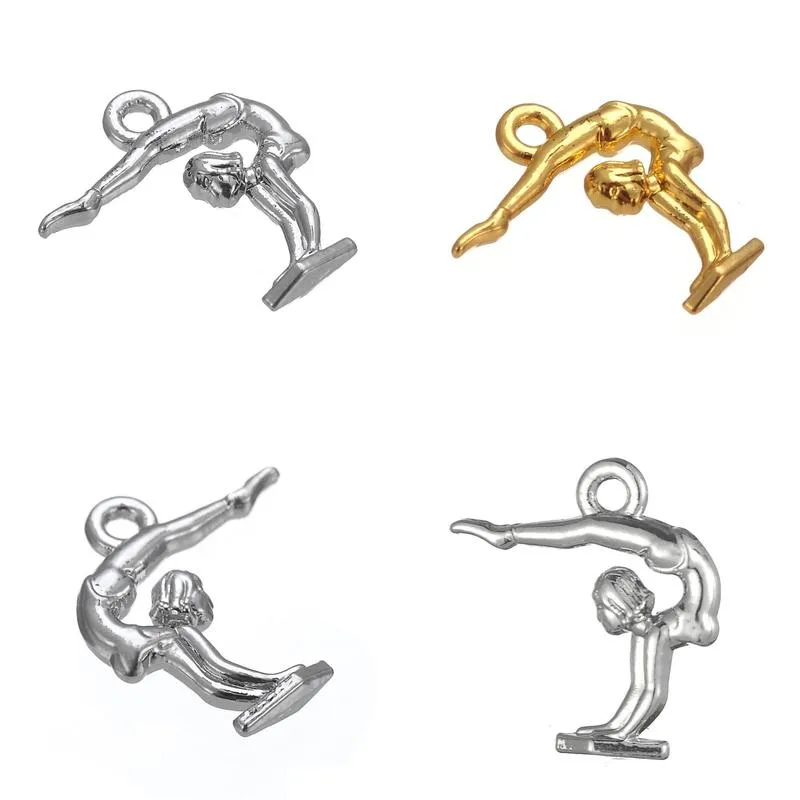  fashion easy to diy 30pcs alloy rhodium or gold plated gymnastics girl charms berloque jewelry making fit for necklace