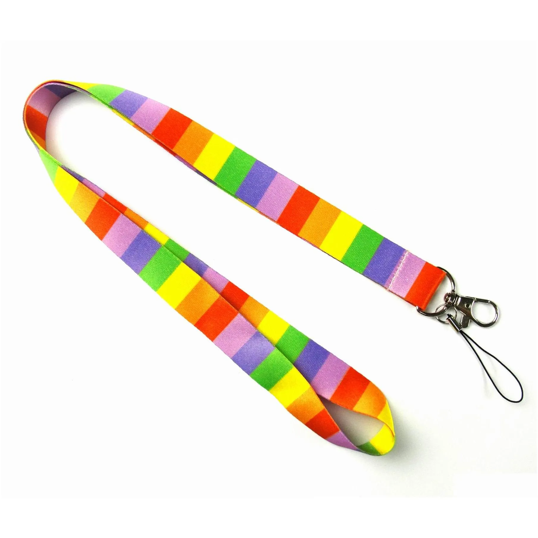 Wholesale Cell Phone Straps & Charms 20pcs Rainbow Color pattern Cartoon Mobile lanyard Key Chain ID card hang rope Sling Neck Badge Pendant