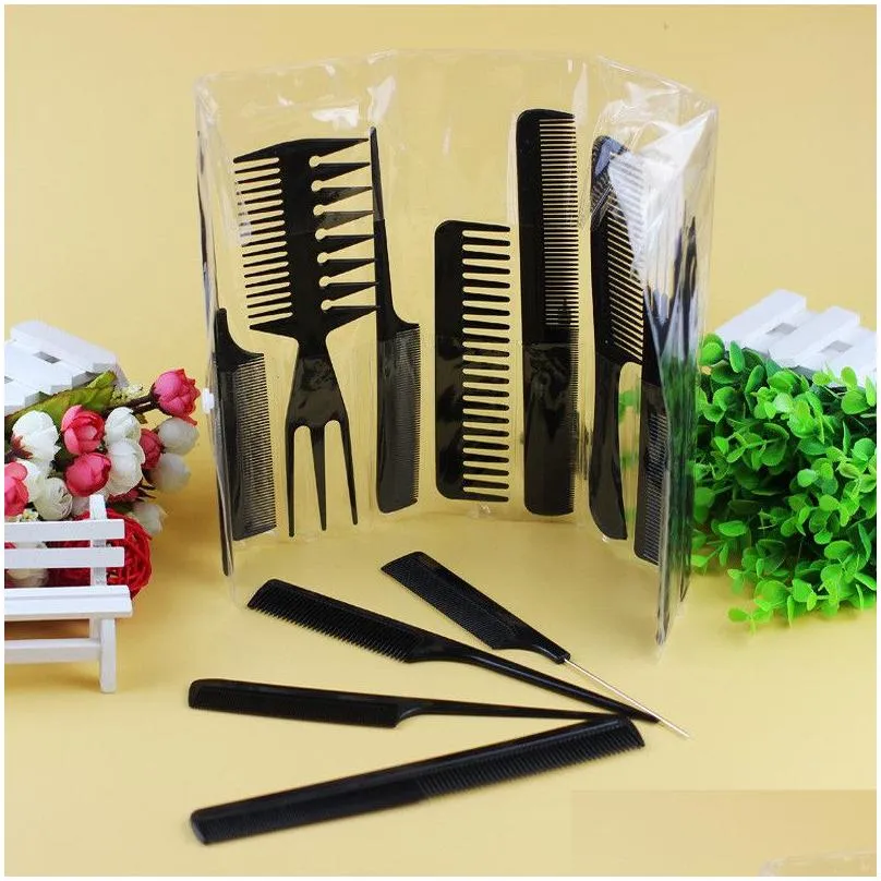 Tamax CB001 10pcs/Set Professional Hair Brush Comb Salon Anti-static Hair Combs Hairbrush Hairdressing Combs Hair Care Styling Tools