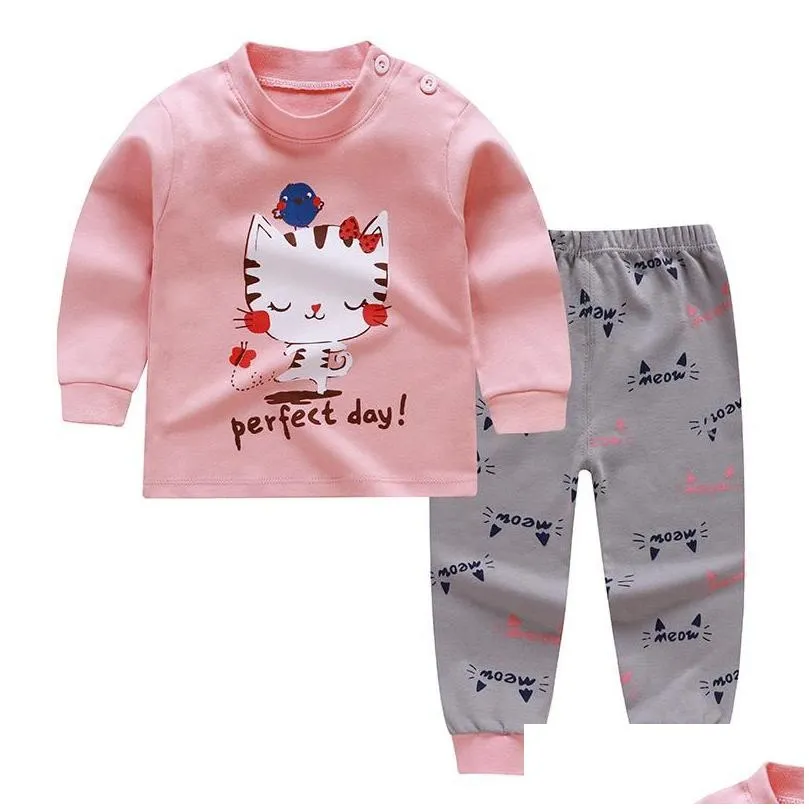 Clothing Sets 100% Cotton 6M-4T Baby Girls Pajama Outfit Long Sleeve Girl Children`s Set Sleepwear Pink Toddler Fall Clothes 2021