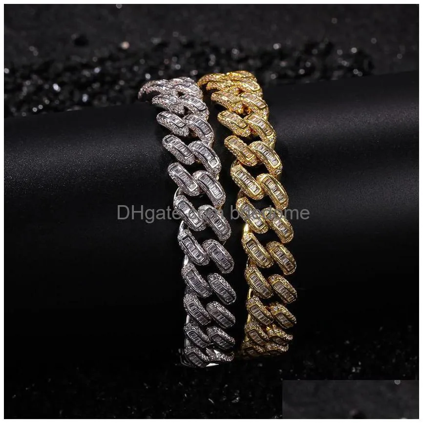 diamond zircon cuban chain bracelet jewelry set copper gold link chains bracelets wristband hip hop rap fashion for men women will and sandy drop ship