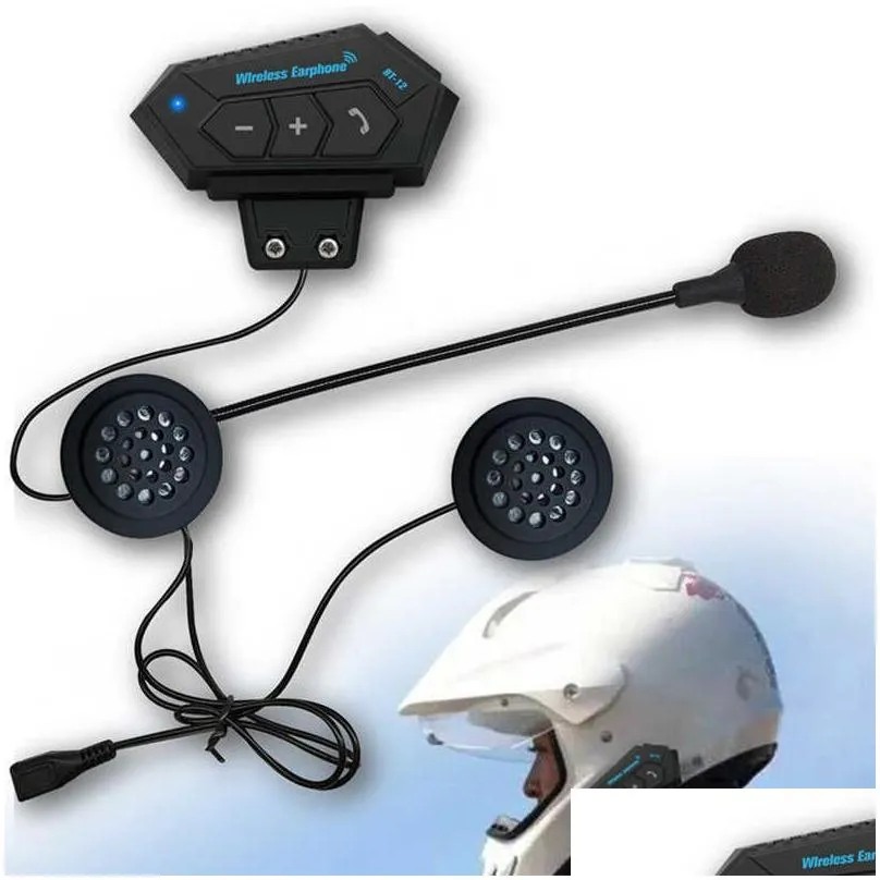 BT-12&12S Motorcycle Helmet Intercom Wireless Bluetooth 5.0 Headphone Handsfree Headset Stereo Music Anti-interference Waterproof