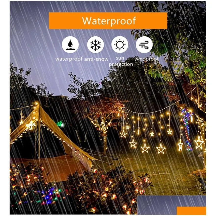 Solar LED Light String Curtain Romantic Rope Lights With Remote Control Outdoor Star Garland Moon Lamp Bar Home Decoration Party Christmas