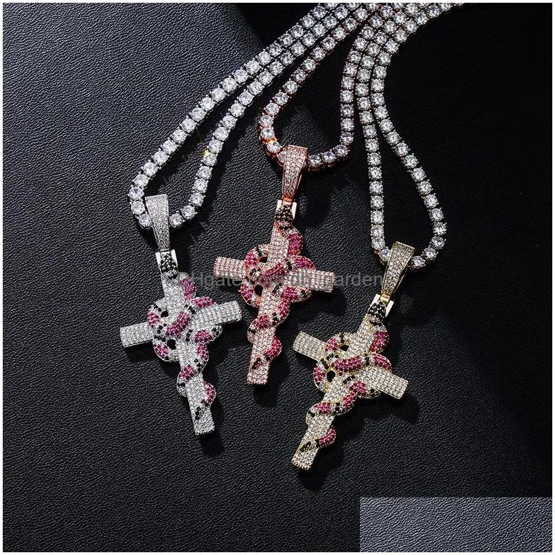 iced out cross pendant necklaces gold retro snake pendant fashion mens hip hop necklace jewelry