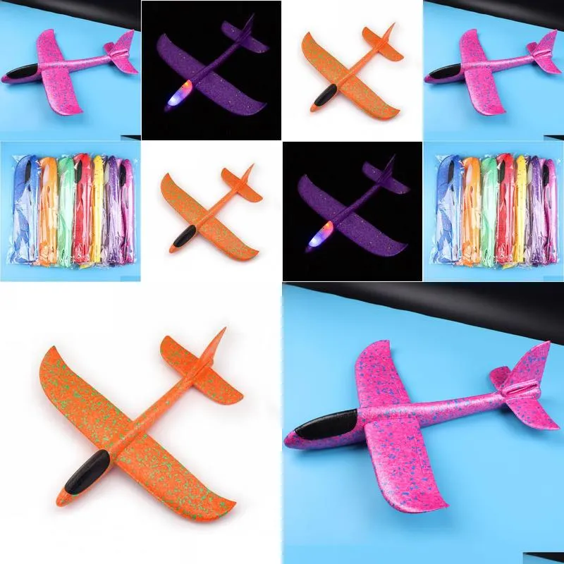 DIY Hand Throw LED Lighting Up Flying Glider Plane Toys Foam Airplane Model Outdoor Games Flash Luminous Toys For Children DH9787