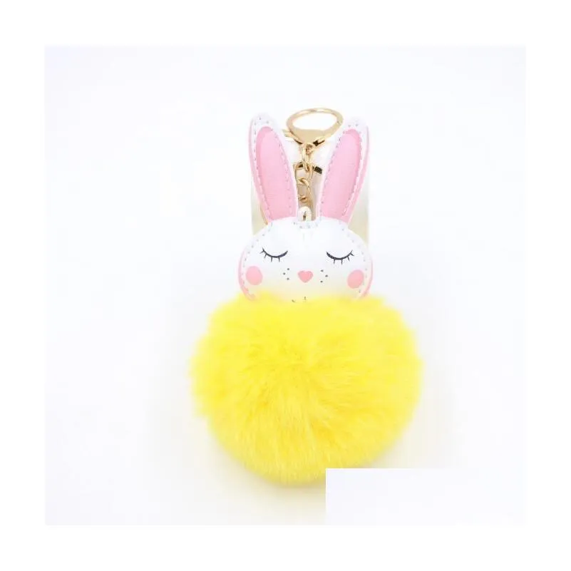 25 Colors Imitation Rabbit Hair Rabbit Keychain Rabbit Pattern Pompom Keychain Cute Pompom Car Key Ring Pendant For Women`s Schoolbag Student Purse Accessory