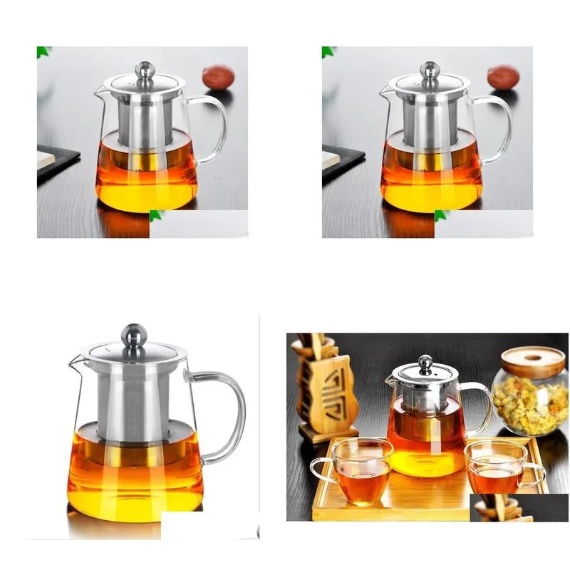 550ml clear heat resistant glass tea pot kettle with infuser filter tea jar home office tea coffee tools 24 up