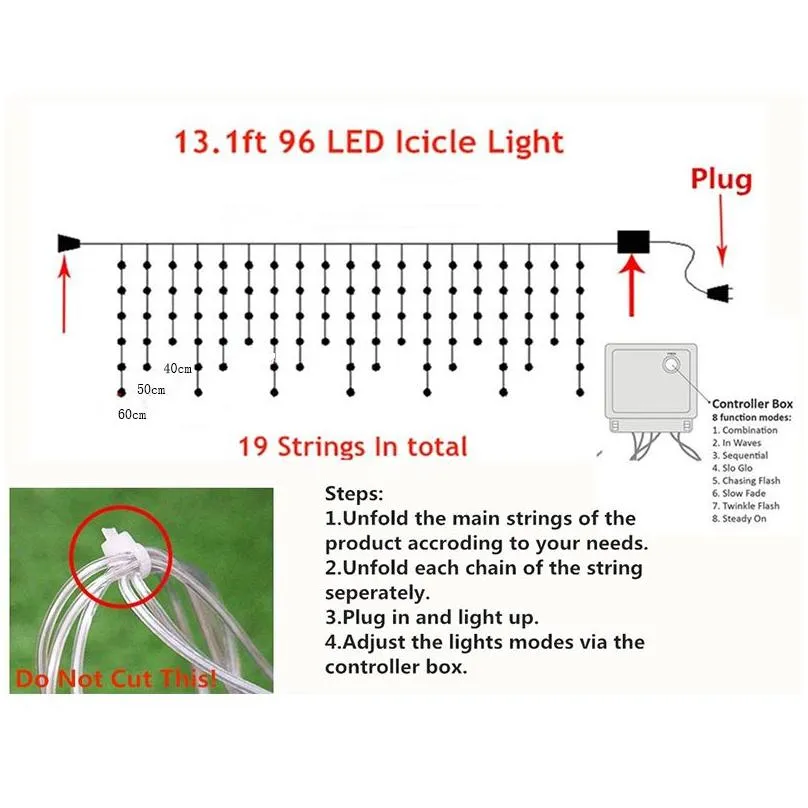 Curtain Icicle Led String Lights Christmas Lights Outdoor Decoration 220V 4M Droop 0.4-0.5-0.6m Fairy Lights for eaves, garden,