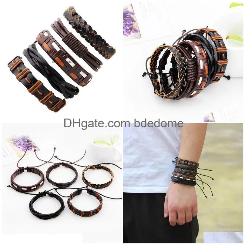 adjustable wrap multilayer leather bracelet hip hop jewelry set vintage handmade braided leather bracelets bangle cuff will and sandy