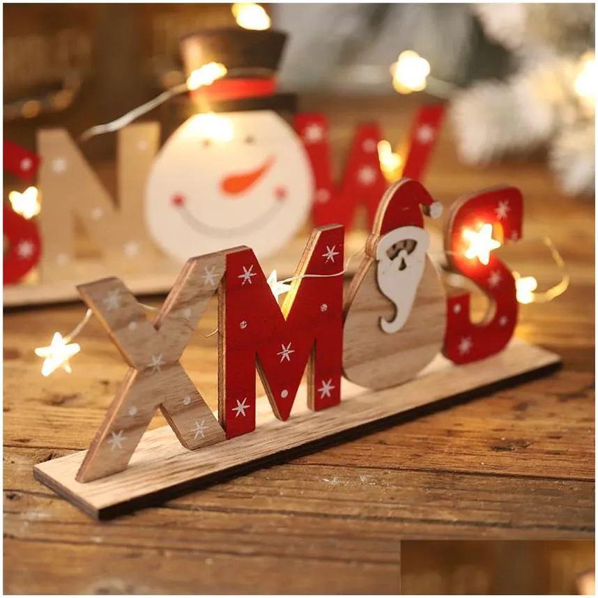 New Christmas Wooden Letter Decorations Santa Claus Printed Desktop Ornaments Plywood Home Decors Ornaments A07