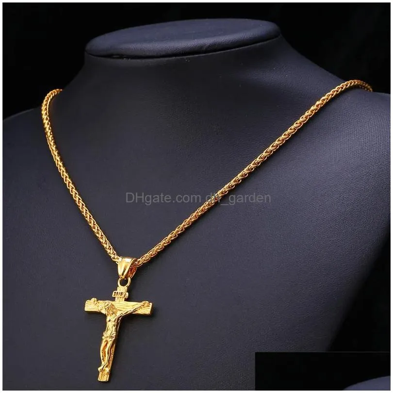 mens stainless steel cross necklace gold silver jesus pendant necklaces fashion hip hop jewelry