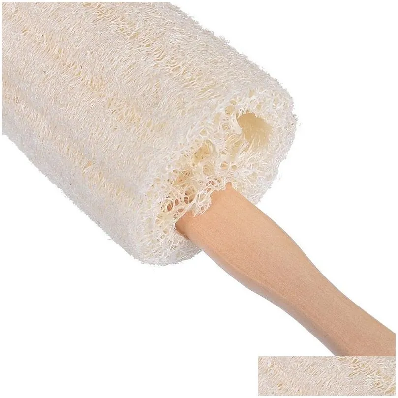 Natural Loofah Bath Brush with Long Wood Handle Exfoliating Dry Skin Shower Body Scrubber Spa Massager DH8123