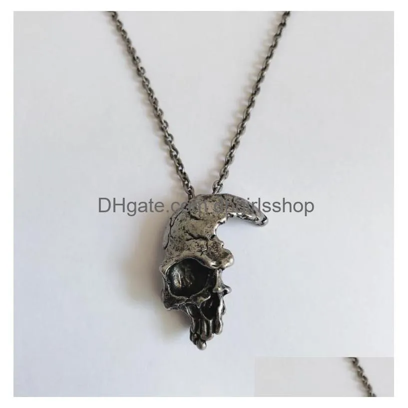 trendy retro men half skull necklace metal skeleton pendant gothic jewelry choker necklaces for male