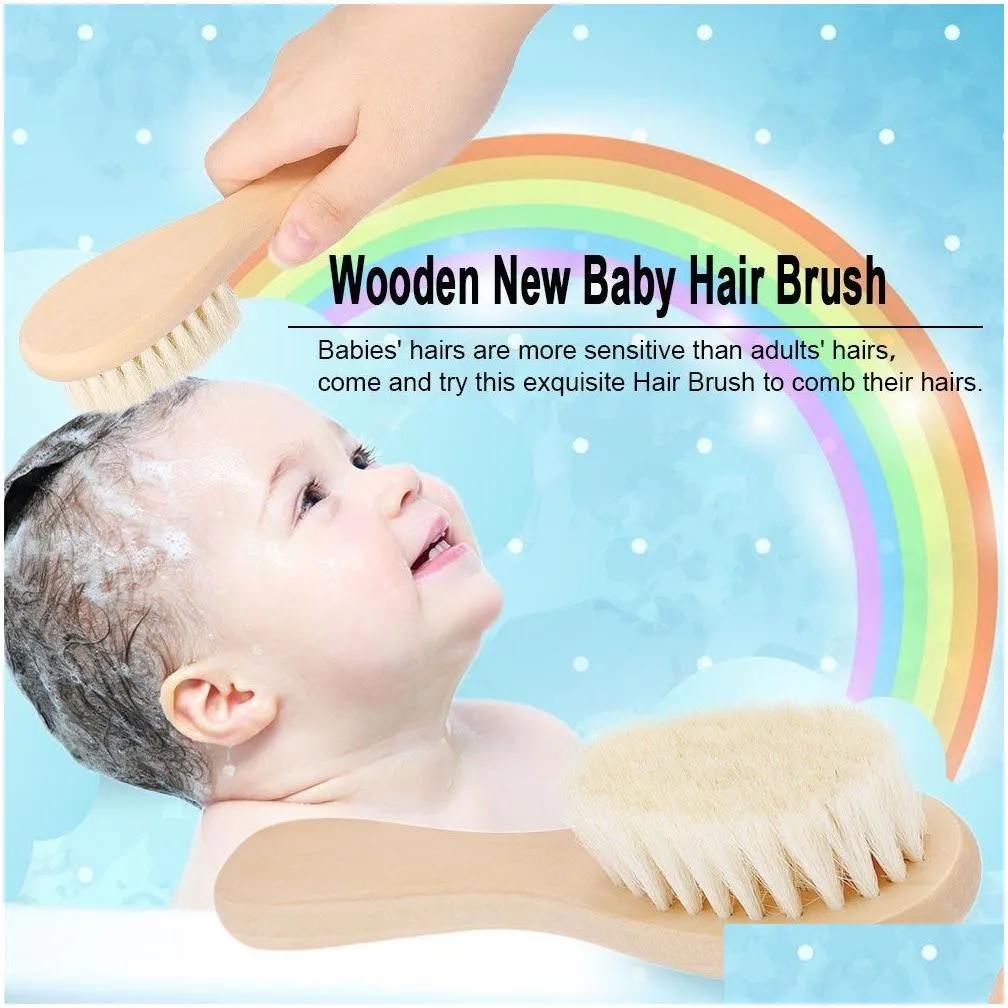 New Baby Hair Brush Comb Wooden Handle Newborn Child Hairbrush Infant Comb Soft Wool Hair Scalp Massage