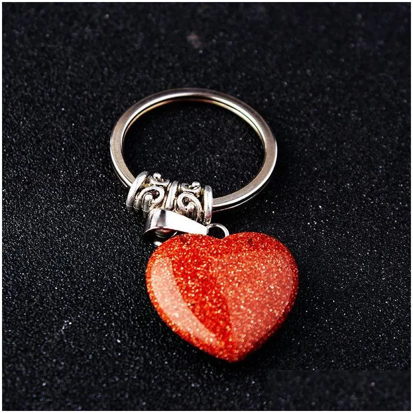 natural stone quartz heart shape pendants key rings for women girls gift fashion jewelry accessories