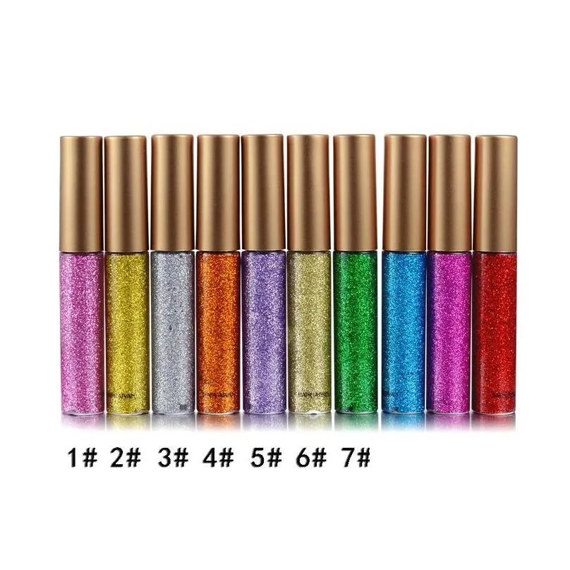 Handaiyan 10 Colored Liquid Eyeliner Glitter Liner Colorful Sequins Shiny Easy to Wear Long Last Makeup Eyeiners