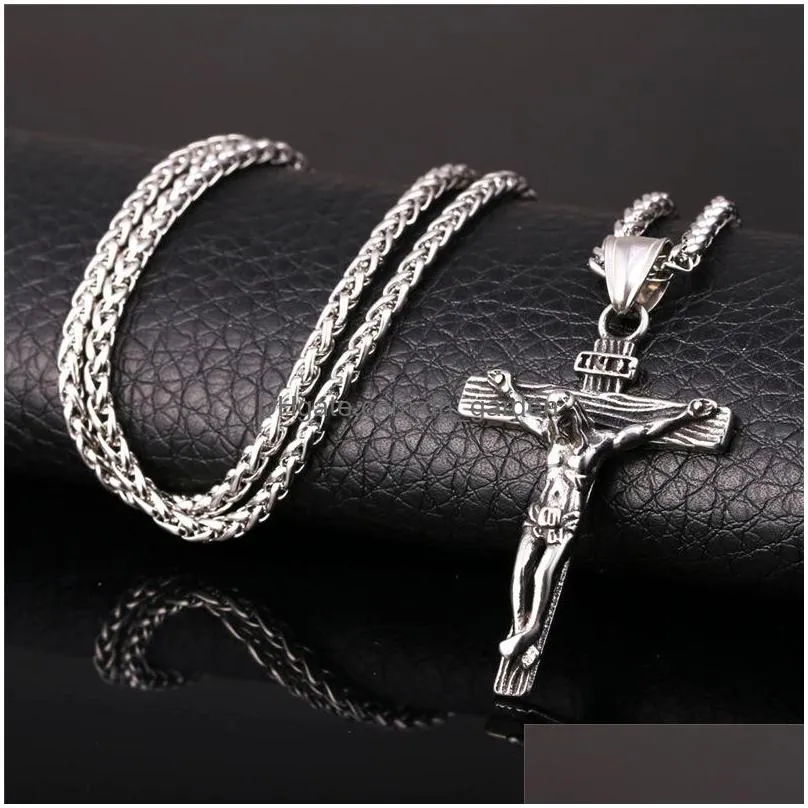 mens stainless steel cross necklace gold silver jesus pendant necklaces fashion hip hop jewelry