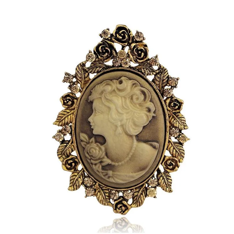 pins brooches whole vintage wedding accessories joyeria cameo beauty queen for women crystal rhinestone gold silver antique 8119719