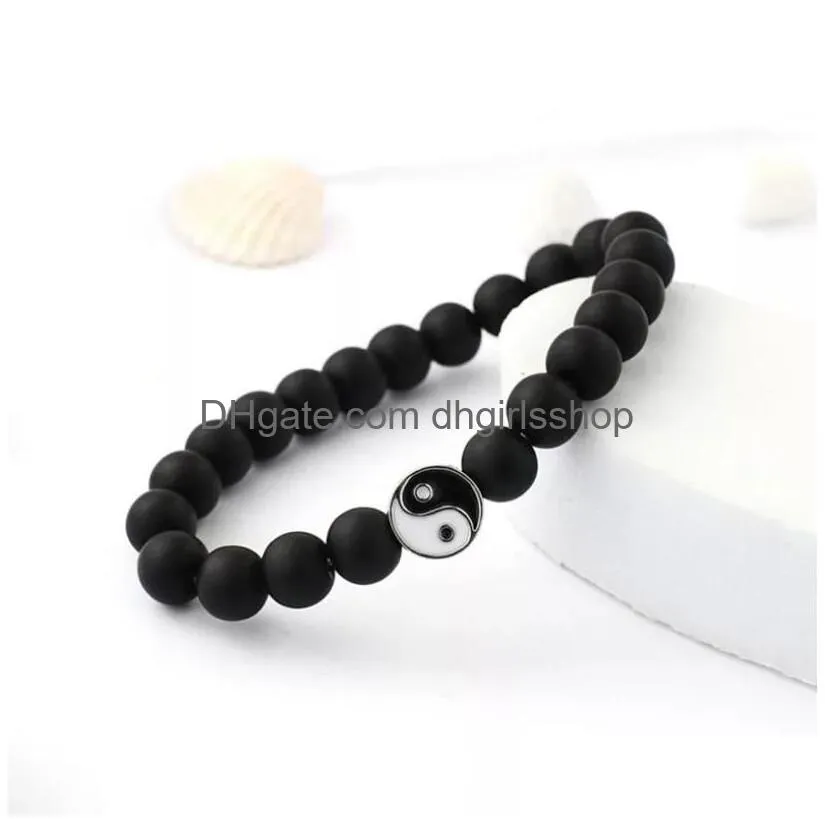 female strand bracelet classic natural stone white and black yin yang beaded bracelets for men women friend