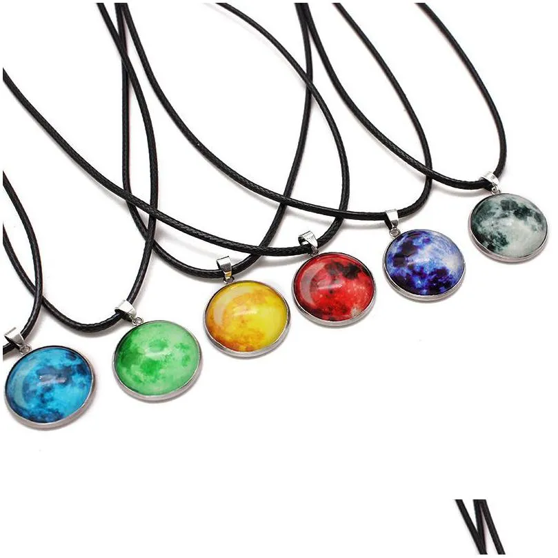 fashion single sided glass ball star glowing pendant handmade time gem universe necklace unisex luminous planet jewelry gift