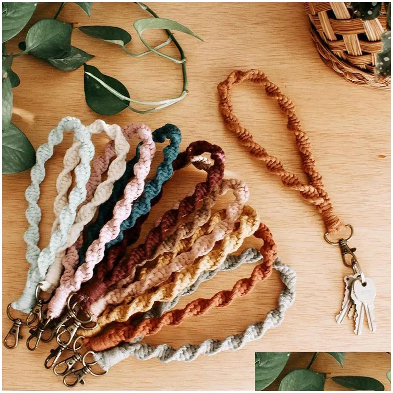 dhl boho bag accessories macrame wristlet keychains wrist lanyard strap keyring bracelet assorted color macrames braided key fob