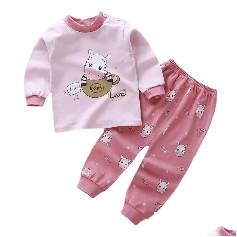 Clothing Sets 100% Cotton 6M-4T Baby Girls Pajama Outfit Long Sleeve Girl Children`s Set Sleepwear Pink Toddler Fall Clothes 2021