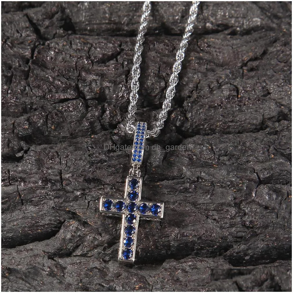 double sided cross necklace fashion mens gold necklaces hip hop iced out cross pendant necklaces jewelry