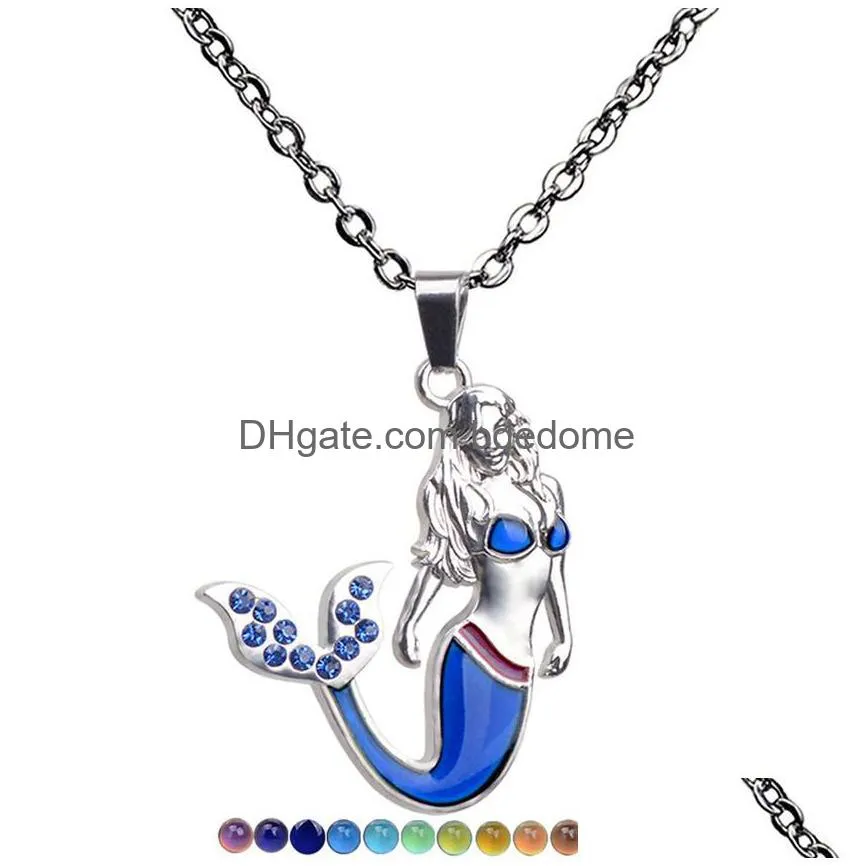 crystal mermaid color changing temperature sensing necklace mood women children necklaces fashion jewelry will and sandy