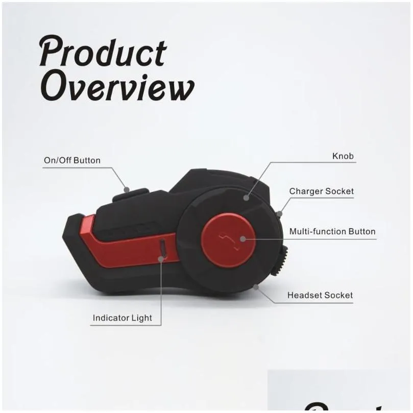 Motorcycle Intercom Bluetooth Headset Helmet Intercom Full-Duplex Waterproof Wireless Noise Reduction Motorbike Walkie With FM